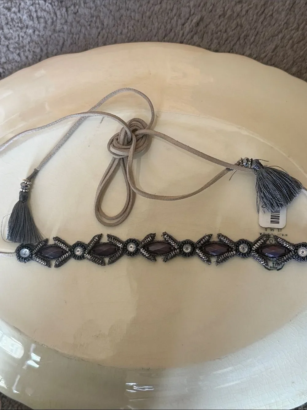 Anthropologie Beaded Grey Tassel Women’s Headband!